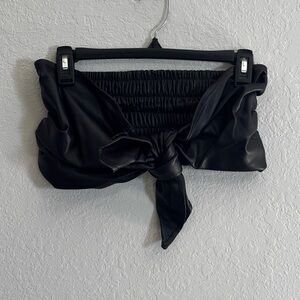 Black Faux Leather Tie-Front Bandeau Top
